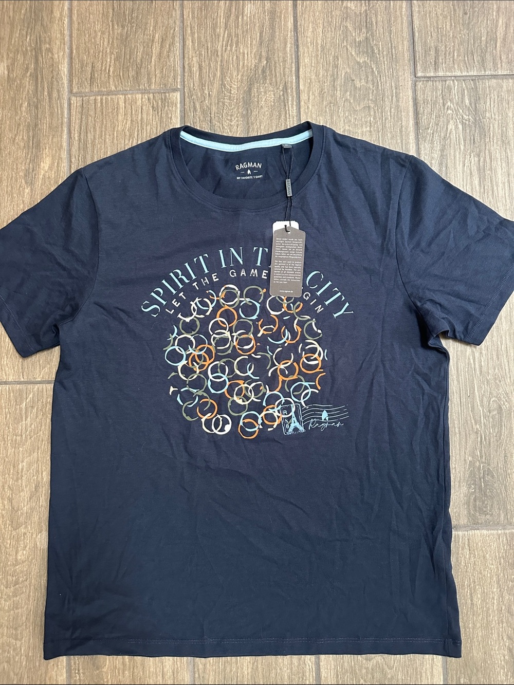 Ragman Men’s 2024 Paris Olympics Navy Graphic Crew Neck T-Shirt, Size Medium